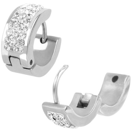 Swarovski Crystal Silver Plated Earrings - White Crystal Swarovski Elements Sterling Silver Huggie Earrings
