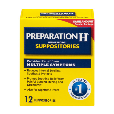 Preparation H Hemorrhoid Symptom Treatment Suppositories (12 Count), Burning, Itching and Discomfort