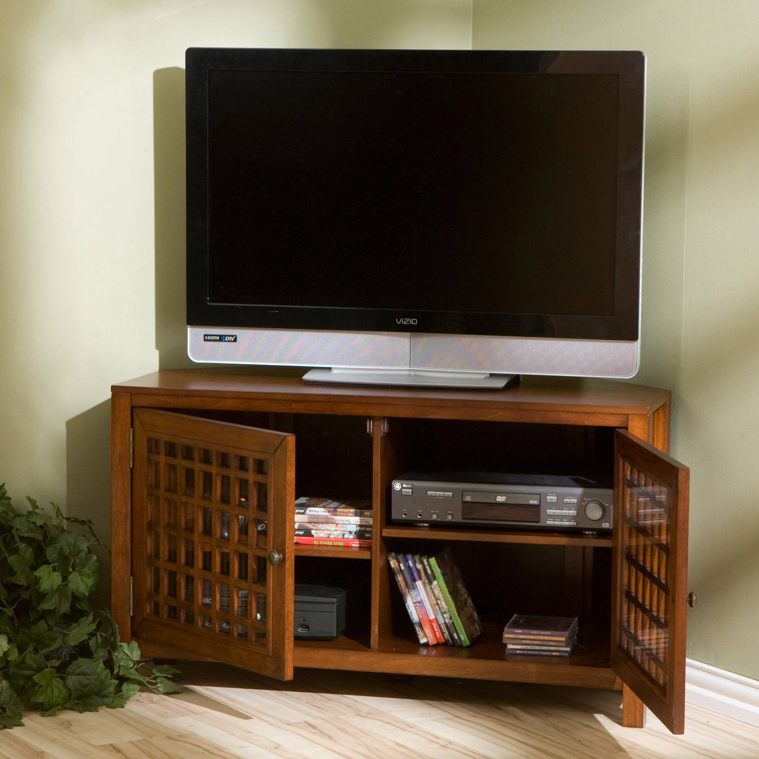 Alva Walnut Corner Media Stand, For TVs Up To 40''