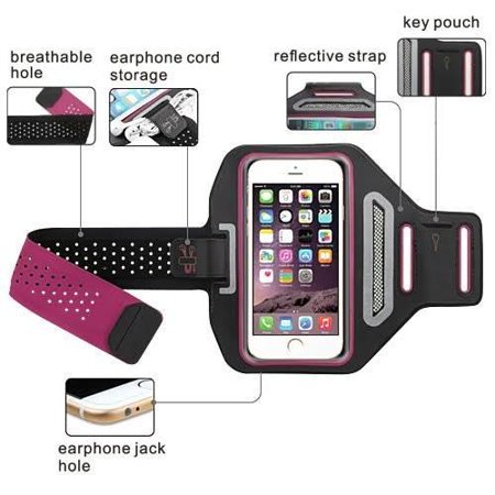 Wear Pouch - iPhone XR Universal Sports Armband for Active Wear Gym Sport Running Armband Screen Size Pouch For Workout + Key Holder - Hot Pink