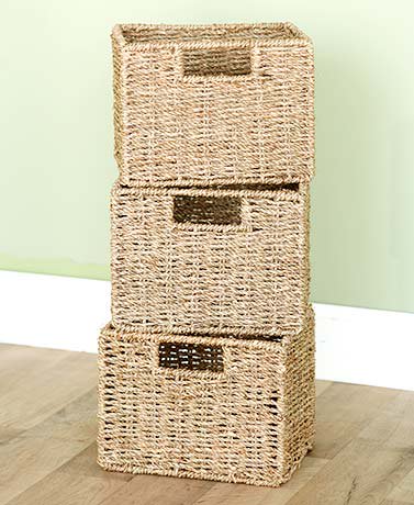 Seagrass Nesting - Wooden Bathroom Spacesavers or Baskets-Set of 3 Seagrass Baskets