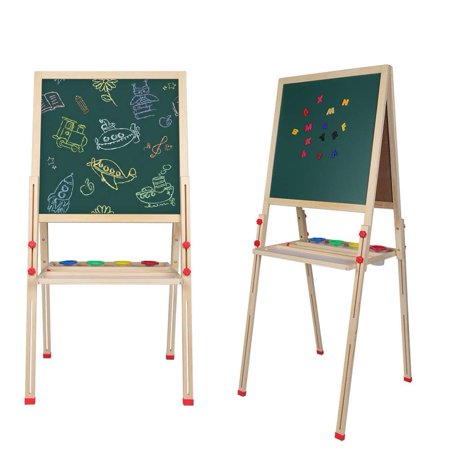 Chalkboard Drawing - WALFRONT Kids Art Easel, Wooden Easel Set,Kids Painting Board Blackboard Whiteboard Chalkboard Drawing Stand,All-in-One Adjustable Double Side Wooden Children Art Easel with Magnetic Snap Eraser Set