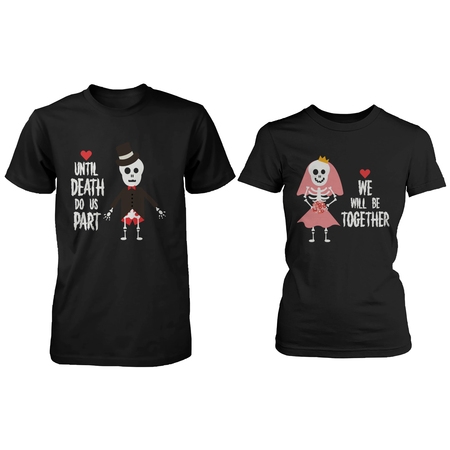 Cute Couple Shirts for Halloween - Skeleton Bride and Groom