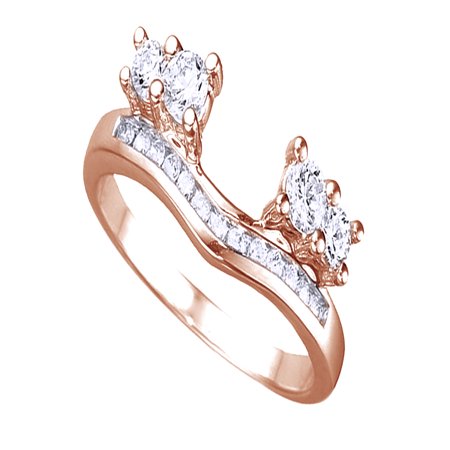Sterling Gemstone Enhancer White Cubic Zirconia Solitaire Anniversary Wrap Enhancer Ring In 14k Rose Gold Over Sterling Silver ()