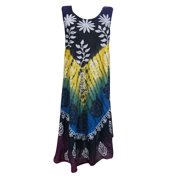 Mogul Tie Dye Tank Dress Knee-Long Sleeveless Colorful Boho Chic Sundress