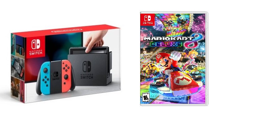 Nintendo Switch Gaming Console Neon Blue and Neon Red Joy-Con Bundle with Mario Kart Deluxe