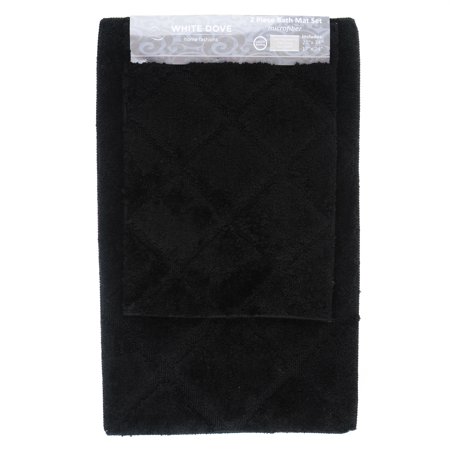 Black Bathroom Mat 2 Piece Classic Value Luxury Bathroom Rug Bath Mat, 100% Microfiber, Non-Slip Latex Backing - Machine Washable - 21