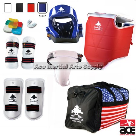 Pine Tree Complete Vinyl Martial Arts Sparring Gear Set with Bag, Shin, & Groin, Small White Headgear, Child Small Other Gears