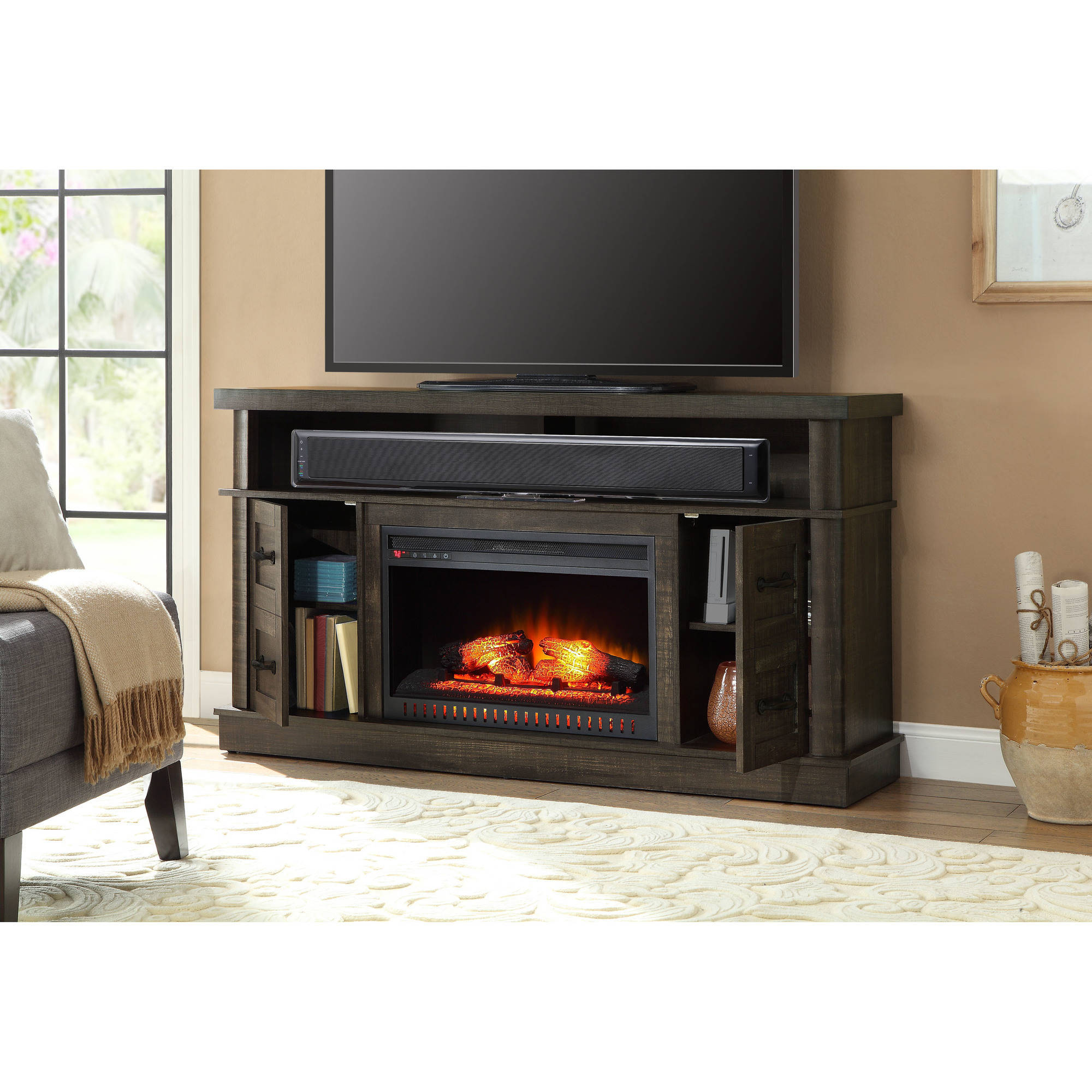 Whalen Weathered Dark Pine Media Fireplace Console for TV's up to 70''