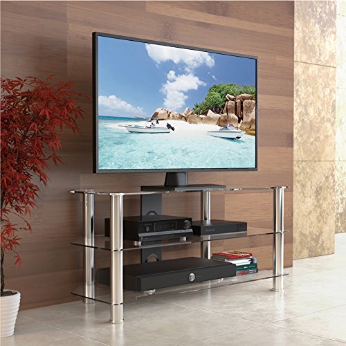 Fitueyes Classic Clear Tempered Glass Tv Stand Fit for up to 46-inch LCD LED Oled Tvs TS310501GT