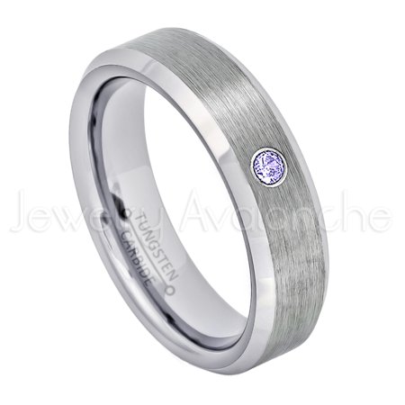 Solitaire Tanzanite Ring - 6mm Ladies Beveled Tungsten Ring - 0.07ct Solitaire Tanzanite Ring - Personalized Tungsten Wedding Ring - Custom Made December Birthstone Ring TN038BS