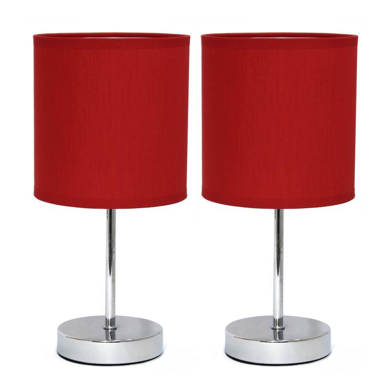 Luxury Home Chrome Mini Basic Table Lamp with Fabric Shade 2 Pack Set