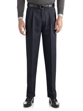 Men's Pleated Cuffed Microfiber Dress Pant With Adjustable Waistband