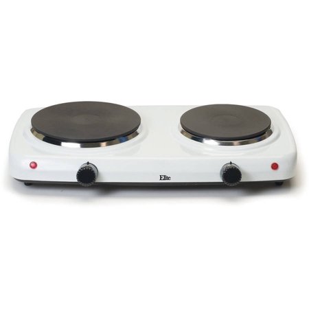 White Electric Stove - Elite Cuisine Electric Double Cast Burner Hot Plate EDB-302F, White