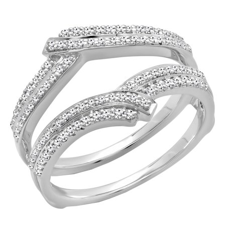 - Dazzlingrock Collection 0.32 Carat (ctw) 18K Round Diamond Ladies Wedding Double Guard Ring 1/3 CT, White Gold, Size 7
