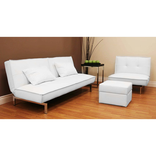 Belle Faux Leather Convertible Futon Sofa Bed, White