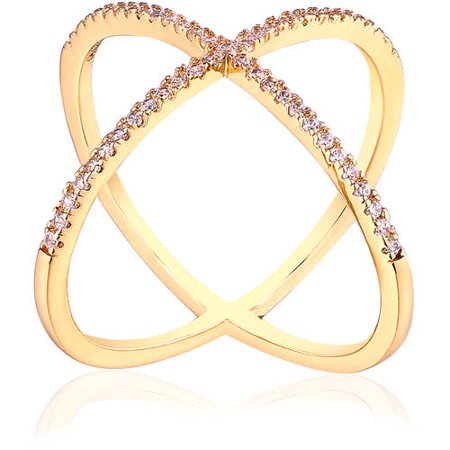 - Swarovski Elements 18kt Gold-Tone Single-Row X Ring