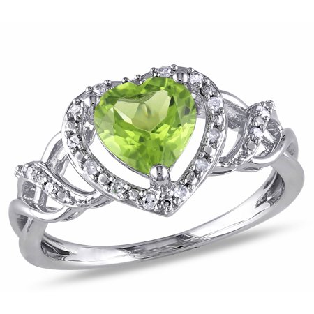 - 1-1/3 Carat T.G.W. Peridot and Diamond-Accent Sterling Silver Heart Ring