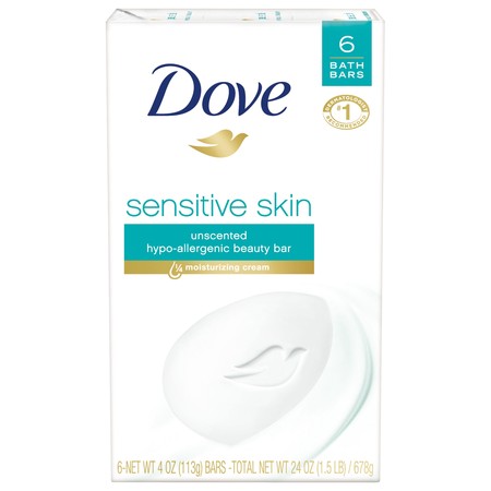 (2 pack) Dove Beauty Bar Sensitive Skin 4 oz, 6 Bar, more gentle than bar