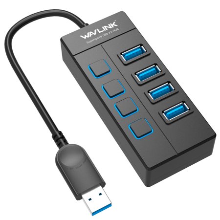 Wavlink 4-Port USB 3.0 Hub with Individual Switches & LEDs, Portable Data Hub for PC, UltraBook, Mac OS- Plug and (Best Usb 3.0 Hub For Macbook Pro)