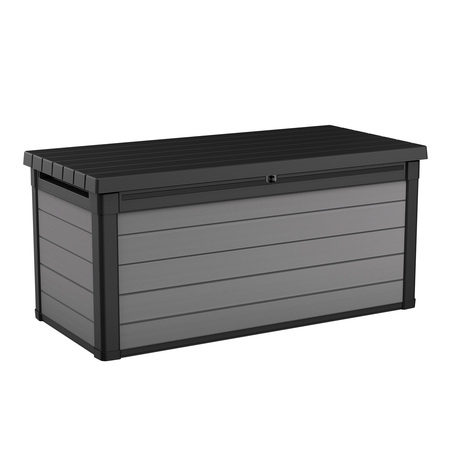 Keter Premier 150 Gallon Deck Box, Resin Outdoor Storage Box, Black and Gray Wood