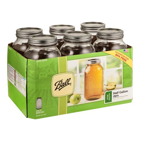 Bell Jar Collection - Ball Glass Mason Jar w/Lid & Band, Wide Mouth, 64 Ounces, 6 Count