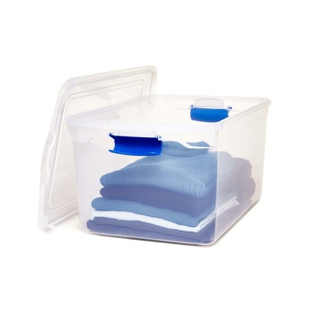 Homz 66 Quart Clear Latching Container with Blue Latches, Set of