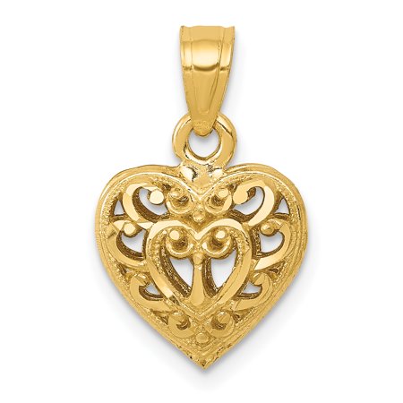Gold Quartz Pendant - 14k Yellow Gold 3d Filigree Heart Necklace Pendant Charm Love Fine Jewelry For Women Gift Set