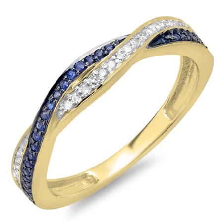 White Gold Sapphire Wedding Band Dazzlingrock Collection 10K Round White Diamond & Blue Sapphire Stackable Wedding Band Swirl Ring, Yellow Gold, Size 9.5 ()