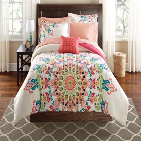 Mainstays Medallion Bed in a Bag 8-Piece Bedding Comforter Set, Queen ...