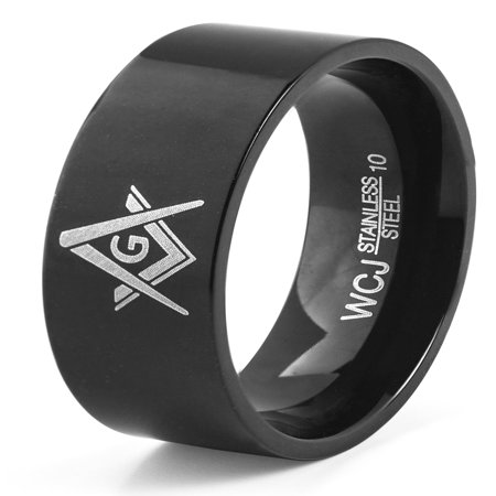 - Black Plated Stainless Steel Polished Masonic Ring (8mm)
