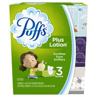 Puffs Plus Lotion Facial Tissues, 3 Family Boxes, 124 Tissues per Box