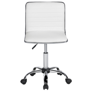 White Office Chairs Pu Leather Low Back Armless Desk Chair Ribbed Swivel Task Office With Wheels
