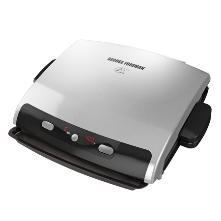 George Foreman 6-Serving Removable Plate Electric Indoor Grill and Panini Press, Silver, (George Foreman Grill Best Price)