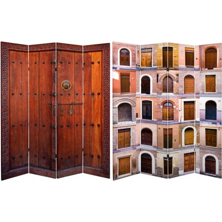 - 6' Tall Double Sided Doors Canvas Room Divider 4 Panel