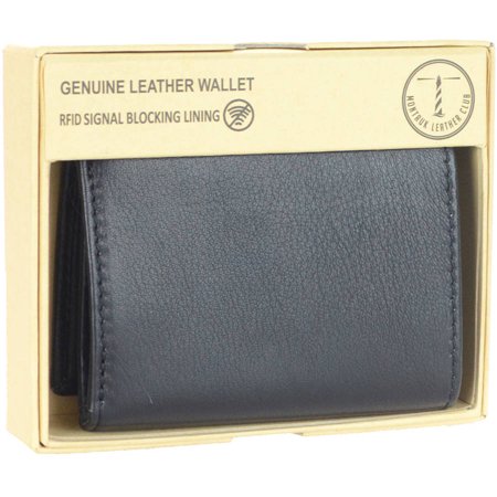 Men's RFID Signal Blocking Genuine Leather Trifold Wallet with Gift