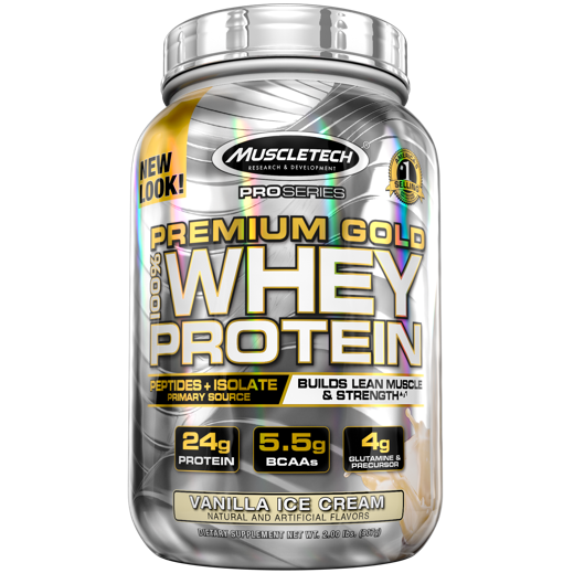 Premium Gold 100% Whey Protein Powder, Ultra Fast Absorbing Whey Peptides & Whey Protein Isolate, Vanilla Ice Cream, 30 Servings (2.23lbs)
