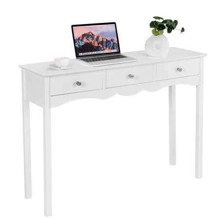 Hall Console Cabinet - Costway Console Table Hall table Side Table Desk Accent Table 3 Drawers Entryway White