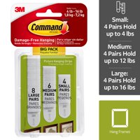 Command Assorted Picture Hanging Strips, Big Pack, 8 Sets Large, 6 Sets Medium, 4 Sets Small/Pack