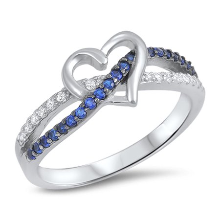 CHOOSE YOUR COLOR Blue Simulated Sapphire Infinity Knot Promise Heart Ring .925 Sterling Silver (The Best Promise Rings)