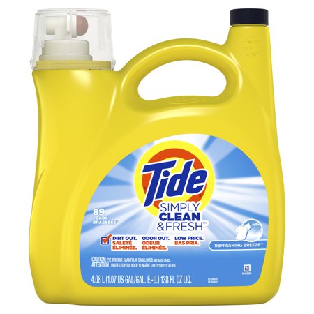 Tide Simply Clean & Fresh Liquid Laundry Detergent, Refreshing Breeze, 89 Loads 138 fl