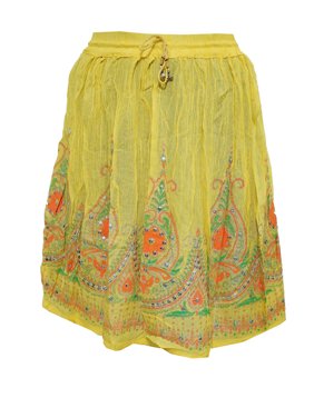 Mogul Women's Beach Skirt Yellow Sequin Fashion Short Skirts