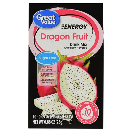 (3 Pack) Great Value Energy Drink Mix, Dragon Fruit, Sugar-Free, 0.88 oz, 10 (Best Dragon Fruit Variety)