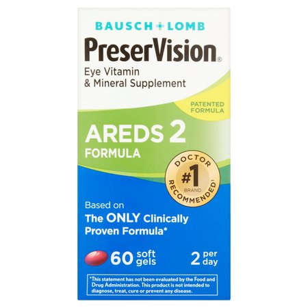 Bausch + Lomb PreserVision Eye Vitamin & Mineral Supplement Areds 2 Formula Soft Gels, 60