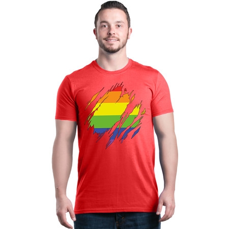 Shop4Ever Men's Ripped Rainbow Flag LGBTQ Gay Pride Graphic