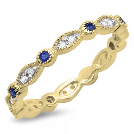 Orange Sapphire Diamond Anniversary Ring - Dazzlingrock Collection 10K Round Blue Sapphire and White Diamond Anniversary Wedding Band Stackable Ring, Yellow Gold, Size 5