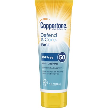 Coppertone Defend & Care Oil Free Sunscreen Face Lotion SPF 50 3 (Best Sunblock For Face Oily Skin)