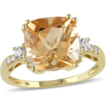 - 3-3/4 Carat T.G.W. Citrine and Created White Sapphire with Diamond-Accent 10kt Yellow Gold Cocktail Ring