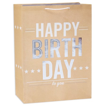 Linen Gift Bag - American Greetings Jumbo Happy Birthday Gift Bag with Foil