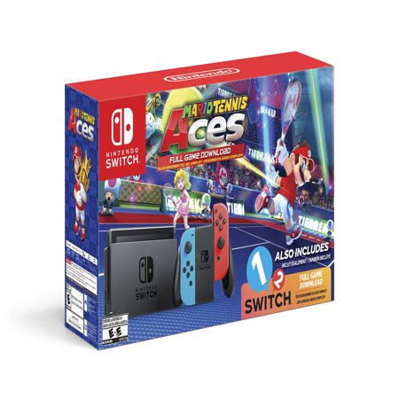 Nintendo Switch System, Neon Blue & Neon Red with Mario Tennis Aces & 1-2-Switch, (Best Tennis Player 2019)